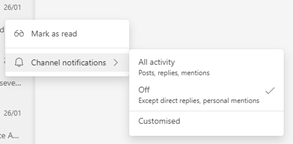 Screenshot of channel notification settings in Teams.